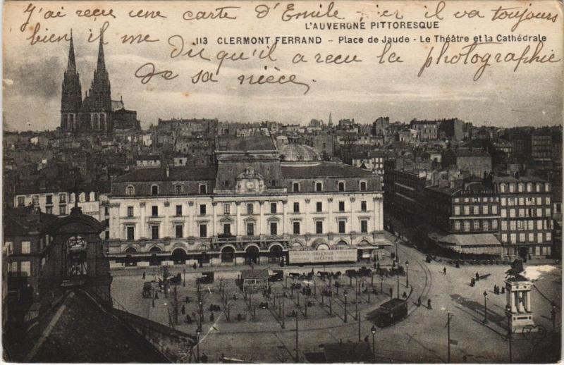 Carte postale ancienne Clermont Ferrand Place de Jaude,le Theatre, Cathedrale à Clermont-Ferrand