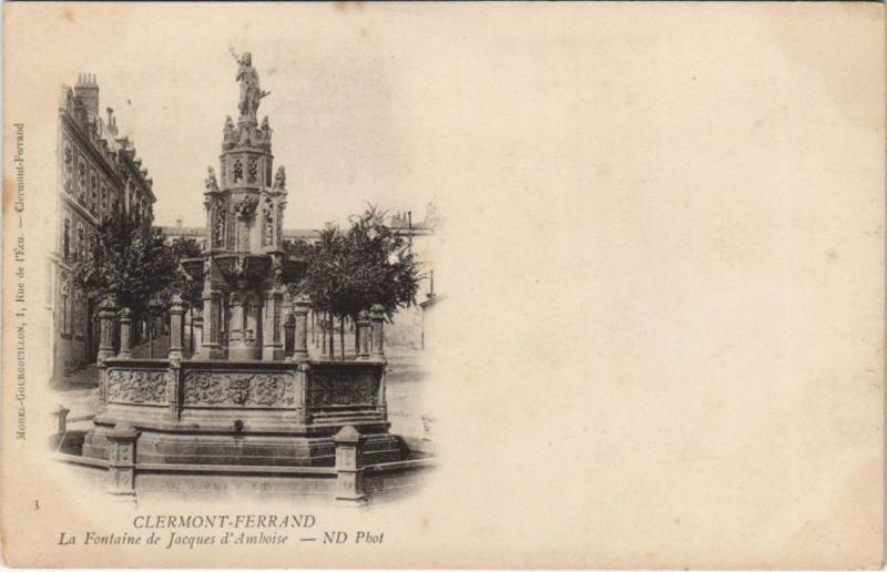 Carte postale ancienne Clermont Ferrand Fontaine de Jacques d'Amboise à Clermont-Ferrand