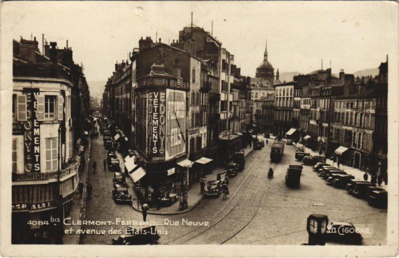 Carte postale ancienne Clermont Ferrand Rue Neuve et avenue des Etats Unis à Clermont-Ferrand