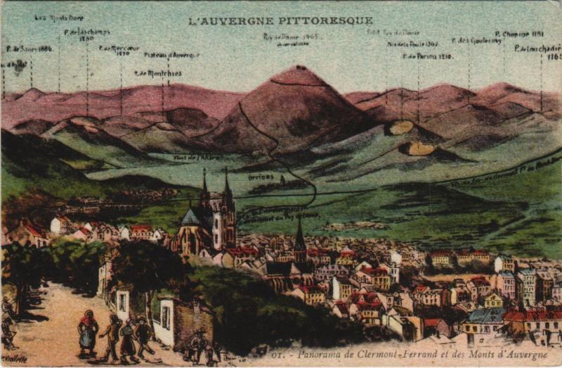 Carte postale ancienne Clermont Ferrand panorama et des Monts d'Auvergne à Clermont-Ferrand