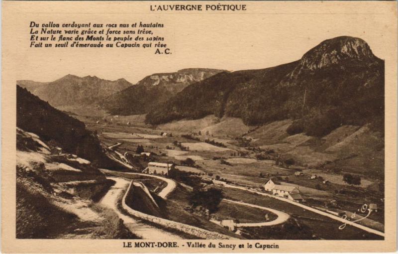 Carte postale ancienne Mont Dore vallee du Sancy et le Capucin à Mont-Dore