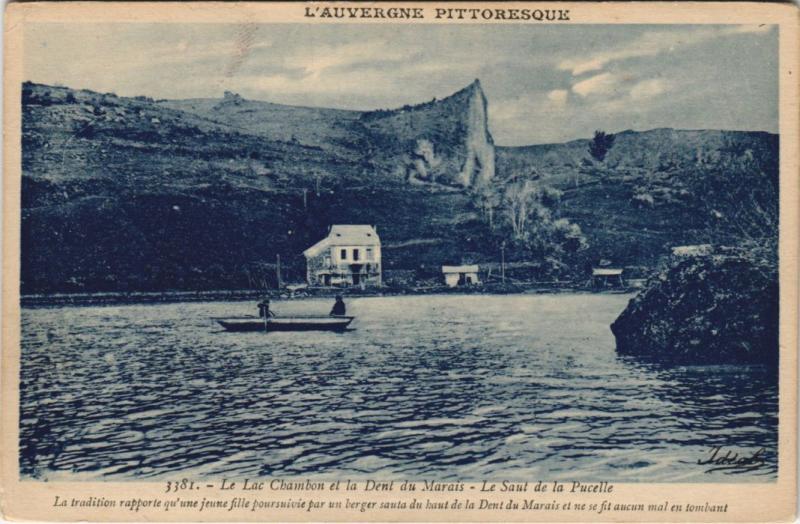 Carte postale ancienne Le Lac Chambon et la Dent du Marais - Le saut de la Pucelle