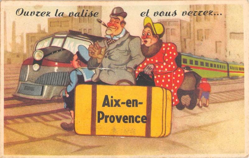 Carte postale ancienne Aix En Provence - Ouvrez La Valise - Cpa A Systeme De Depliant Avec Diver à Aix-en-Provence