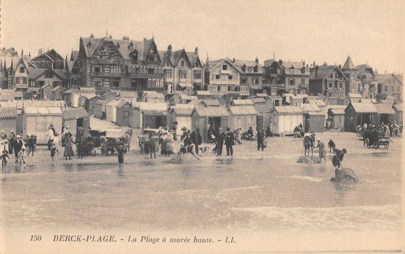 Carte postale ancienne Berck Plage - La Plage A Maree Haute à Berck