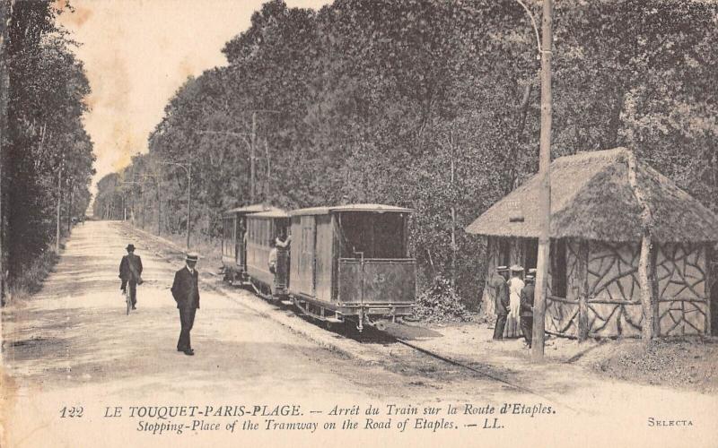 Carte postale ancienne Paris Plage - Arret Du Tramay Sur La Route D'Etaples