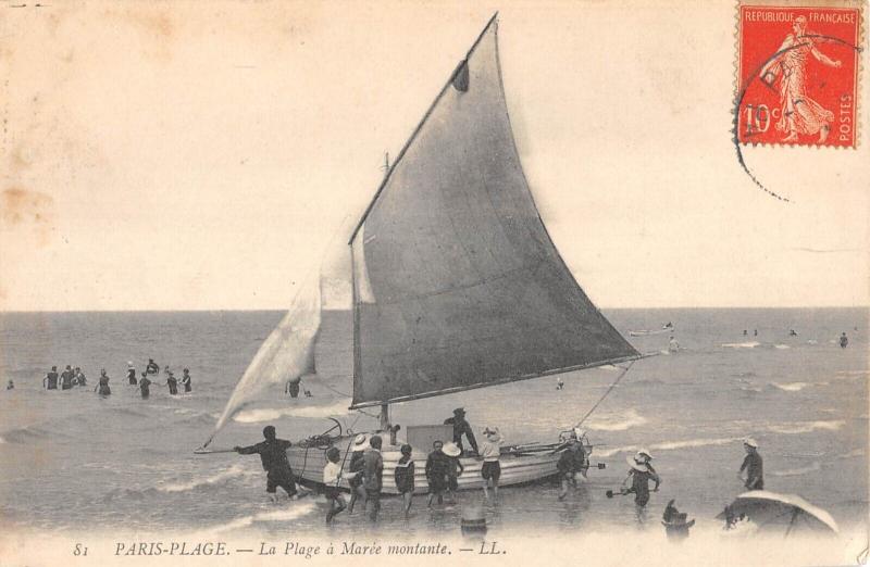 Carte postale ancienne Paris Plage - La Plage A Maree Montante