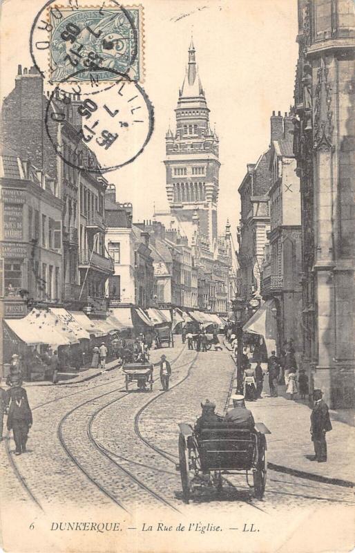 Carte postale ancienne Dunkerque - La Rue De L'Eglise à Dunkerque