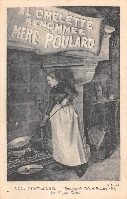 Carte postale ancienne Mont Saint Michel - Enseigne De L'Hotel Poulard Aine - Mere Poulard