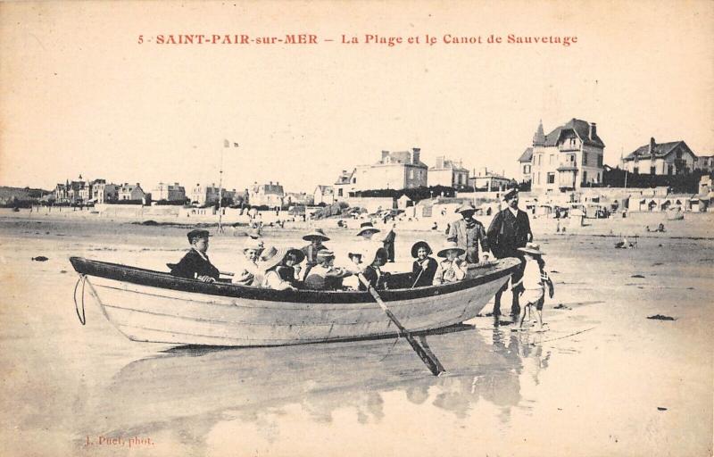 Carte postale ancienne Saint Pair Sur Mer - La Plage Et Le Canot De Sauvetage à Saint-Pair-sur-Mer