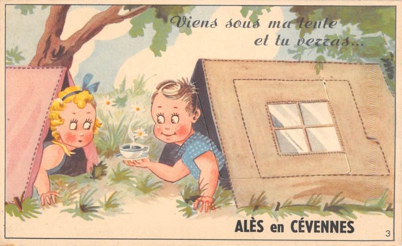 Carte postale ancienne Ales En Cevennes - Cpa A Systeme De Depliant Representant Diverses Vues D