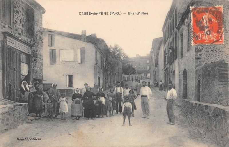 Carte postale ancienne Cases De Pene - Grand'Rue - éditeur Mouche - cpa rare à Cases-de-Pène