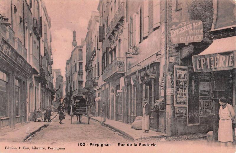 Carte postale ancienne Perpignan - Rue De La Fusterie - éditeur J.fau émail - cliché rare à Perpignan
