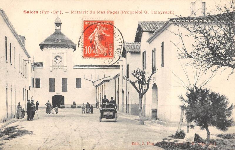 Carte postale ancienne Salces - Metairie Du Mas Fages - Propriete G.talayrach - éditeur J.Fau