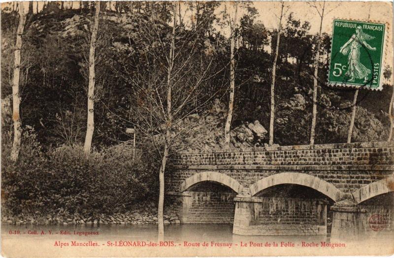 Carte postale ancienne St Leonard des Bois Pont de la Folie Roche Moignon