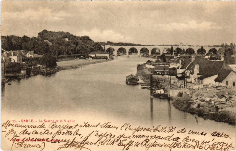 Carte postale ancienne Sable la Sarthe et le viaduc
