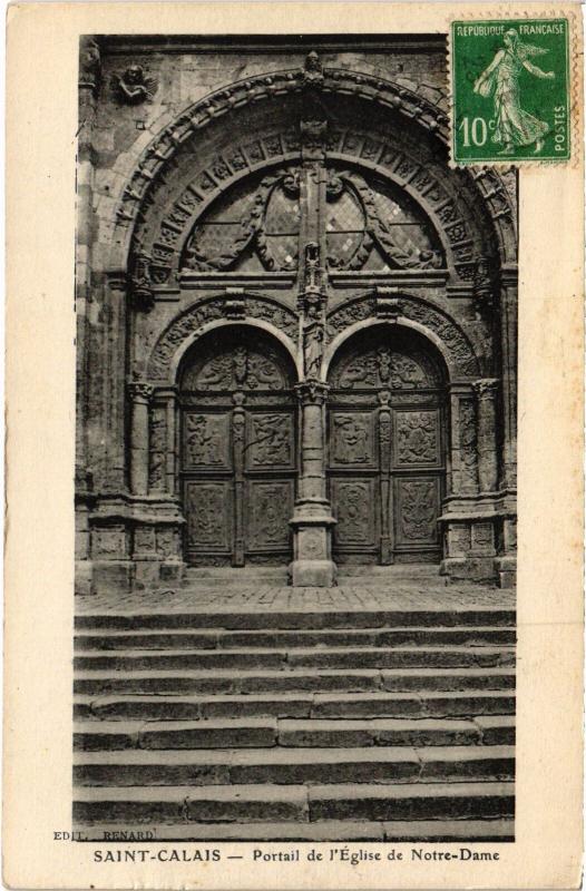 Carte postale ancienne St Calais Portail de l'Eglise de Notre Dame