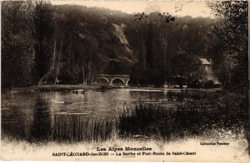 Carte postale ancienne St Leonard des Bois Pont Route de Saint-Ceneri
