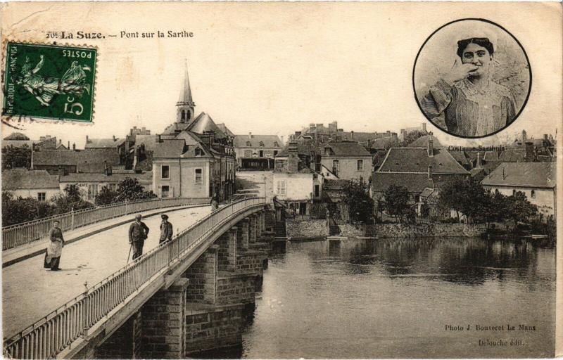 Carte postale ancienne La Suze Pont sur la Sarthe