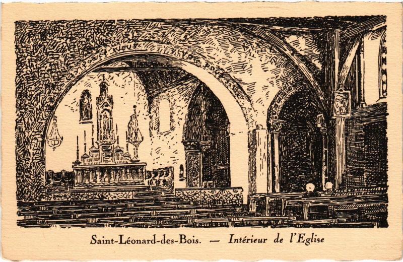 Carte postale ancienne St Leonard des Bois interieur de l'eglise