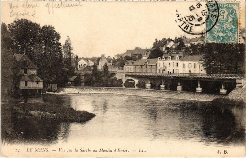 Carte postale ancienne Le Mans vue sur la Sarthe au Moulin d'Enfer au Mans