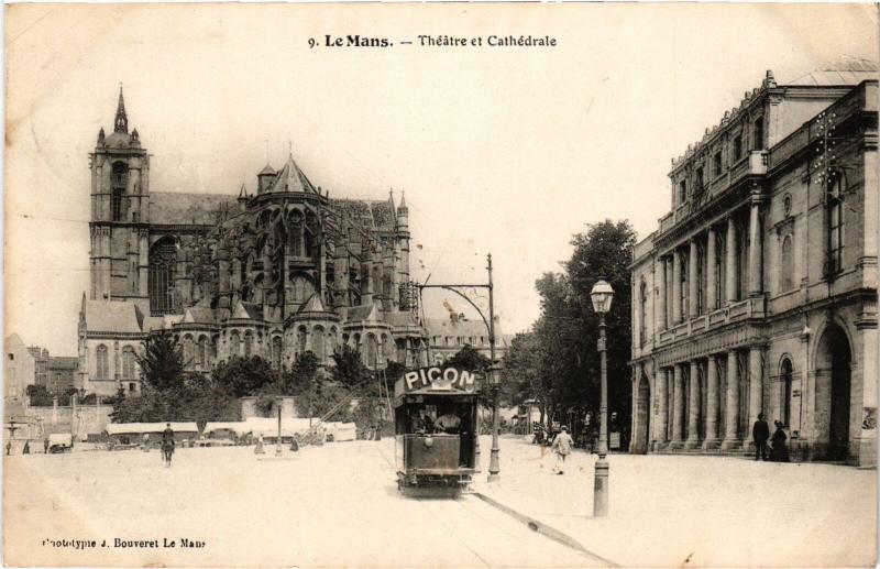 Carte postale ancienne Le Mans Theatre et Cathedrale au Mans