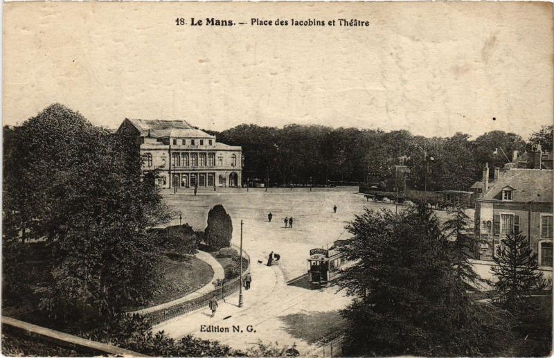Carte postale ancienne Le Mans Place des Jacobins et Theatre au Mans
