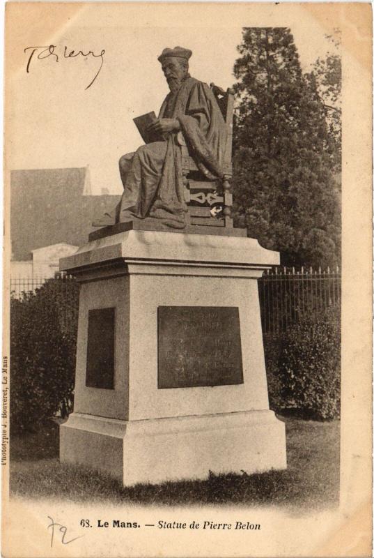 Carte postale ancienne Le Mans Statue de Pierre Belon au Mans