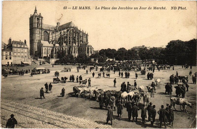 Carte postale ancienne Le Mans Place des Jacobins un jour de marche au Mans