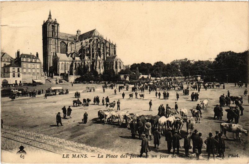 Carte postale ancienne Le Mans Place des Jacobins un jour de marche au Mans