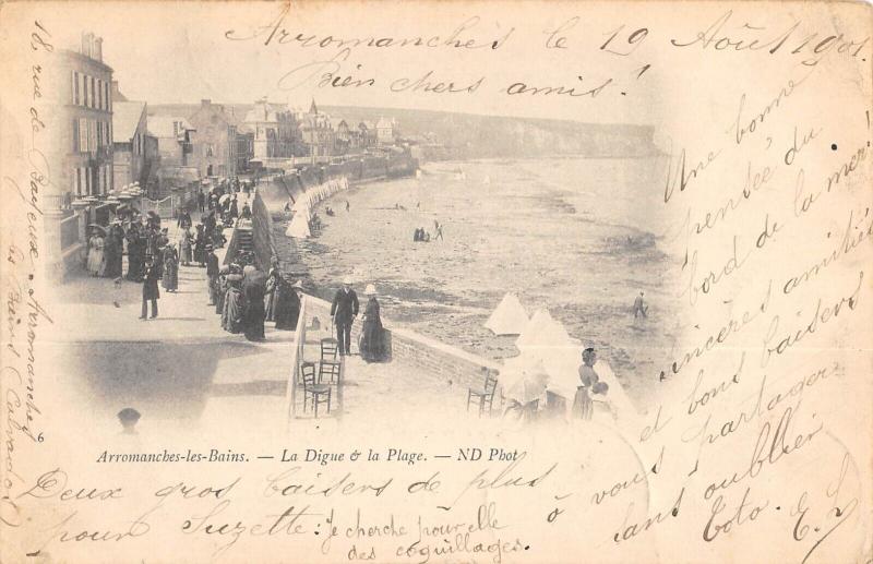 Carte postale ancienne Arromanches Les Bains - La Digue Et La Plage à Arromanches-les-Bains