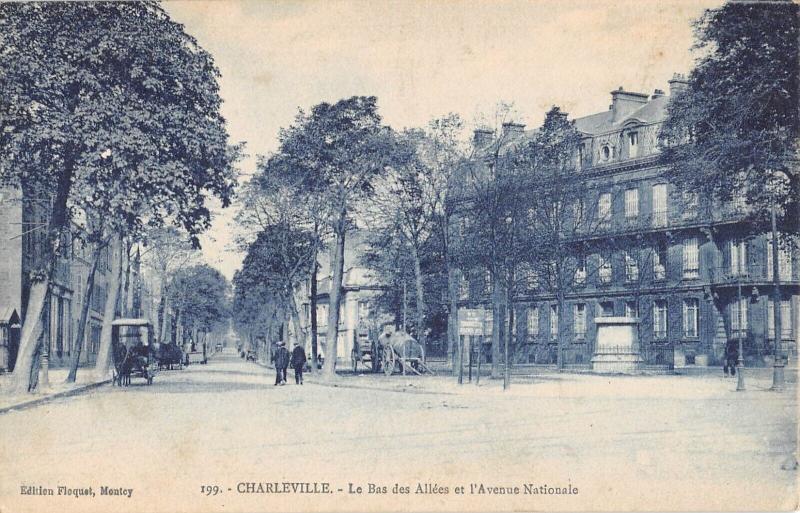 Carte postale ancienne Charleville - Le Bas Des Allees Et Avenue Nationale