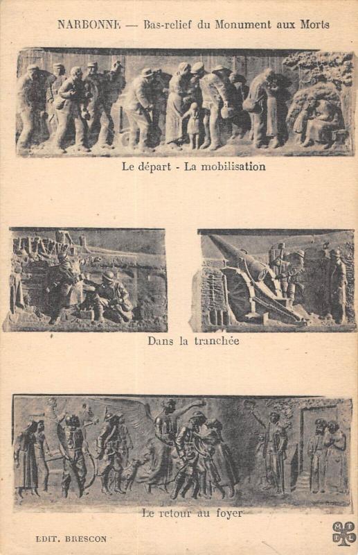 Carte postale ancienne Narbonne - Bas Relief Du Monument Aux Morts à Narbonne