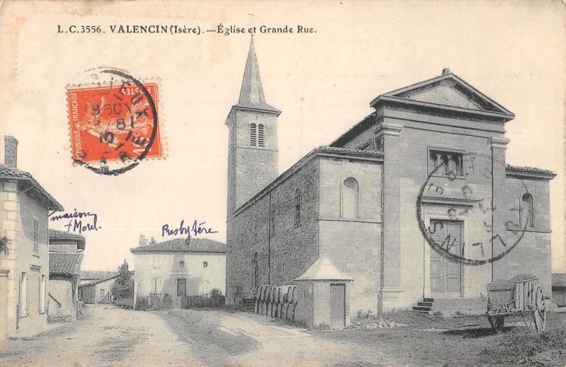 Carte postale ancienne Valencin - Eglise Et Grande Rue - cliché rare à Valencin