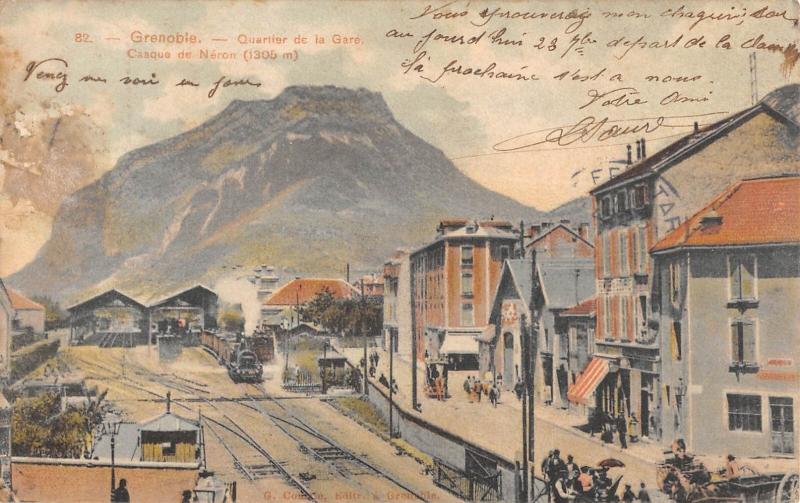 Carte postale ancienne Grenoble - Quartier De La Gare - Train à Grenoble