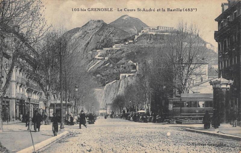 Carte postale ancienne Grenoble - Le Cours Saint Andre Et La Bastille à Grenoble