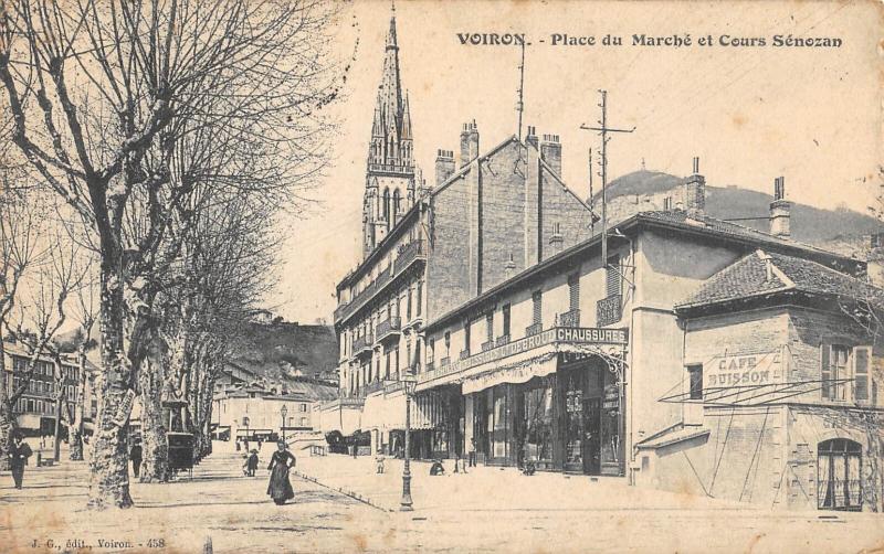 Carte postale ancienne Voiron - Place Du Marche Et Cours Senozan à Voiron