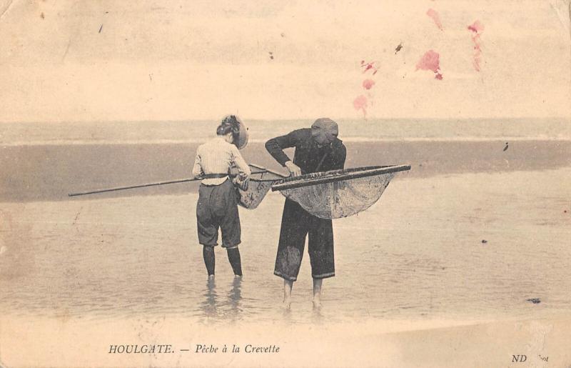 Carte postale ancienne Houlgate - Peche A La Crevette - cliché rare à Houlgate