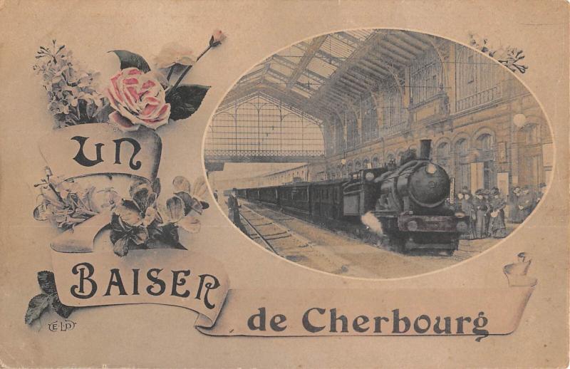 Carte postale ancienne Un Baiser De Cherbourg - Train