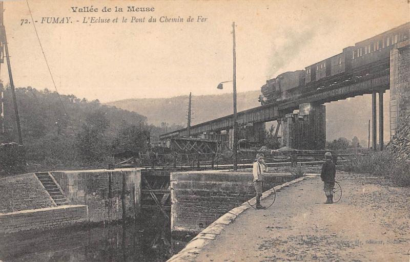 Carte postale ancienne Fumay - L'Ecluse Et Le Pont Du Chemin De Fer - rare à Fumay