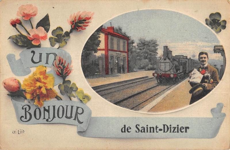 Carte postale ancienne Saint Dizier - Un Bonjour De - Train à Saint-Dizier