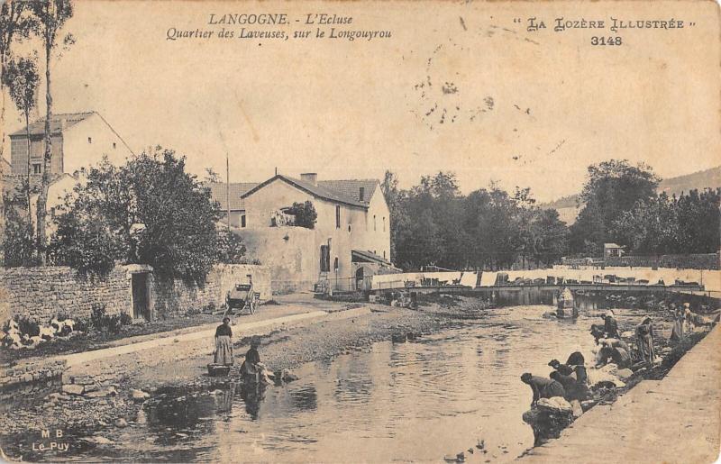 Carte postale ancienne Langogne - L'Ecluse - Quartier Des Laveuses Sur Le Longouyrou à Langogne