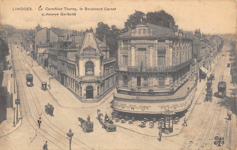 Carte postale ancienne Limoges - Carrefour Tourny - Bd Carnot - Av.garibaldi à Limoges