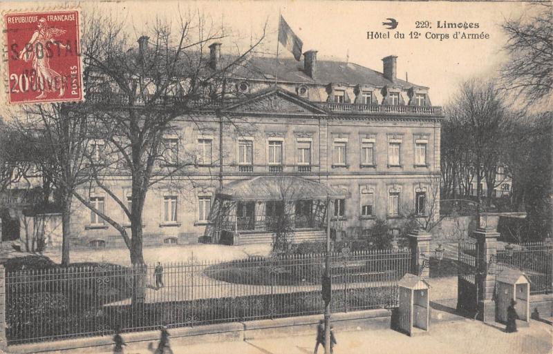Carte postale ancienne Limoges - Hotel Du 12e Corps D'Armee à Limoges