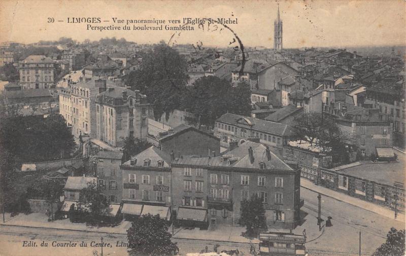 Carte postale ancienne Limoges - Vue Panoramique Vers L'Eglise Saint-Michel - Perspective Bd Gambet à Limoges