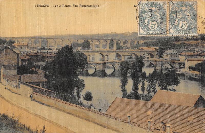 Carte postale ancienne Limoges - Les Trois Ponts - Vue Panoramique /CPA Toilee à Limoges