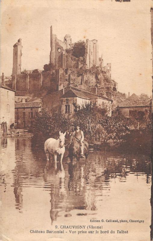 Carte postale ancienne Chauvigny - Chateau Baronnial - Vue Prise Sur Le Bord Du Talbat à Chauvigny