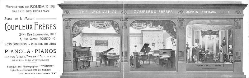 Carte postale ancienne Cpa Double - Exposition Roubaix - Stand Coupleux Freres - Pianos rare à Roubaix