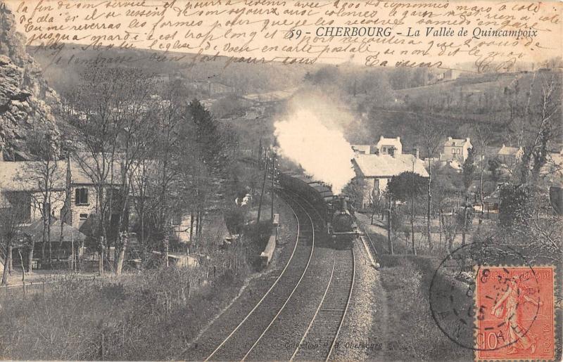 Carte postale ancienne Cherbourg - La Vallee De Quincampoix - Train