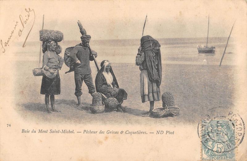Carte postale ancienne Baie Du Mont Saint Michel - Pecheur Des Greves Et Coquetieres