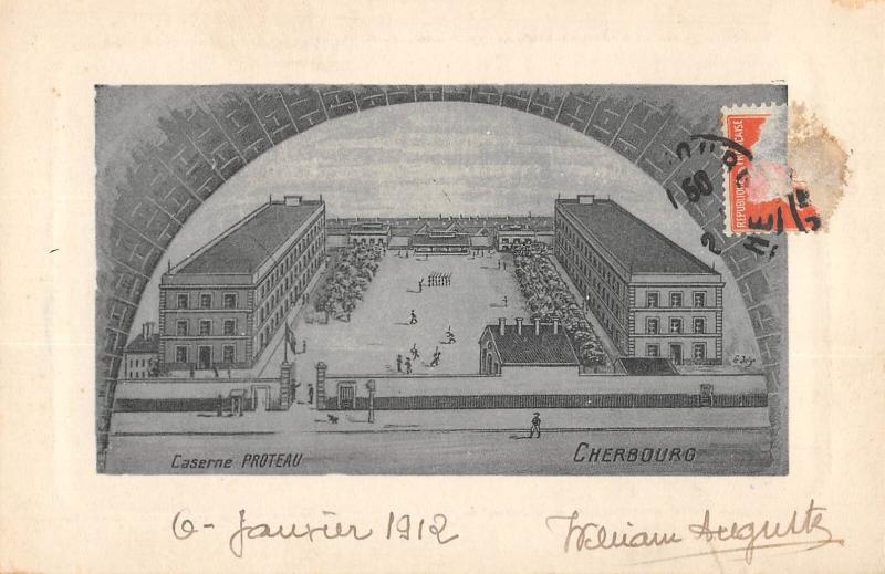 Carte postale ancienne Cherbourg - Caserne Proteau